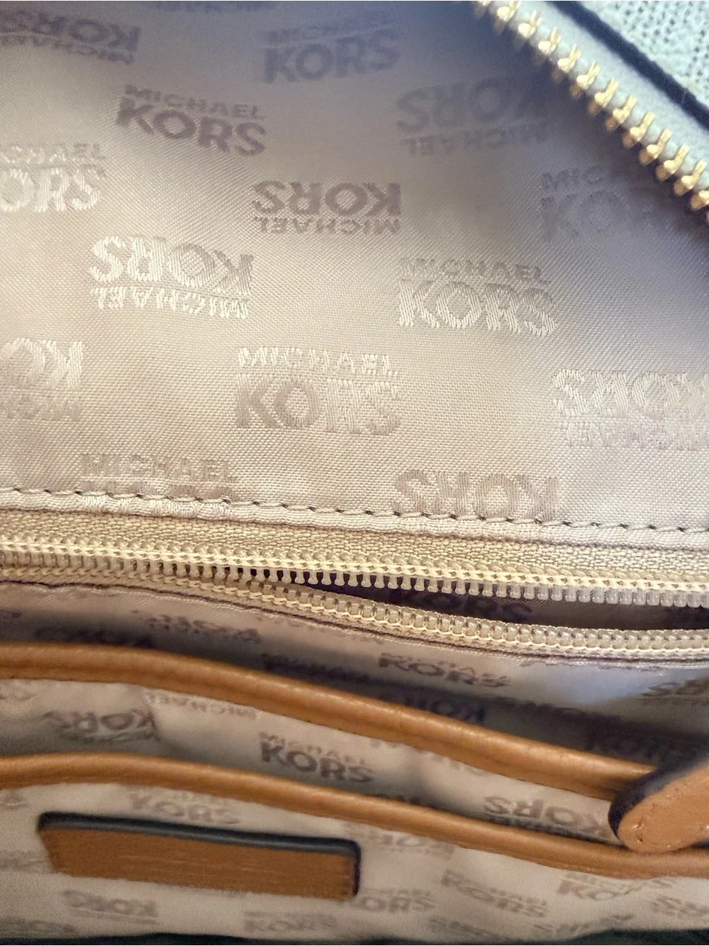 Michael Kors Cream & Brown MK Logo Backpack